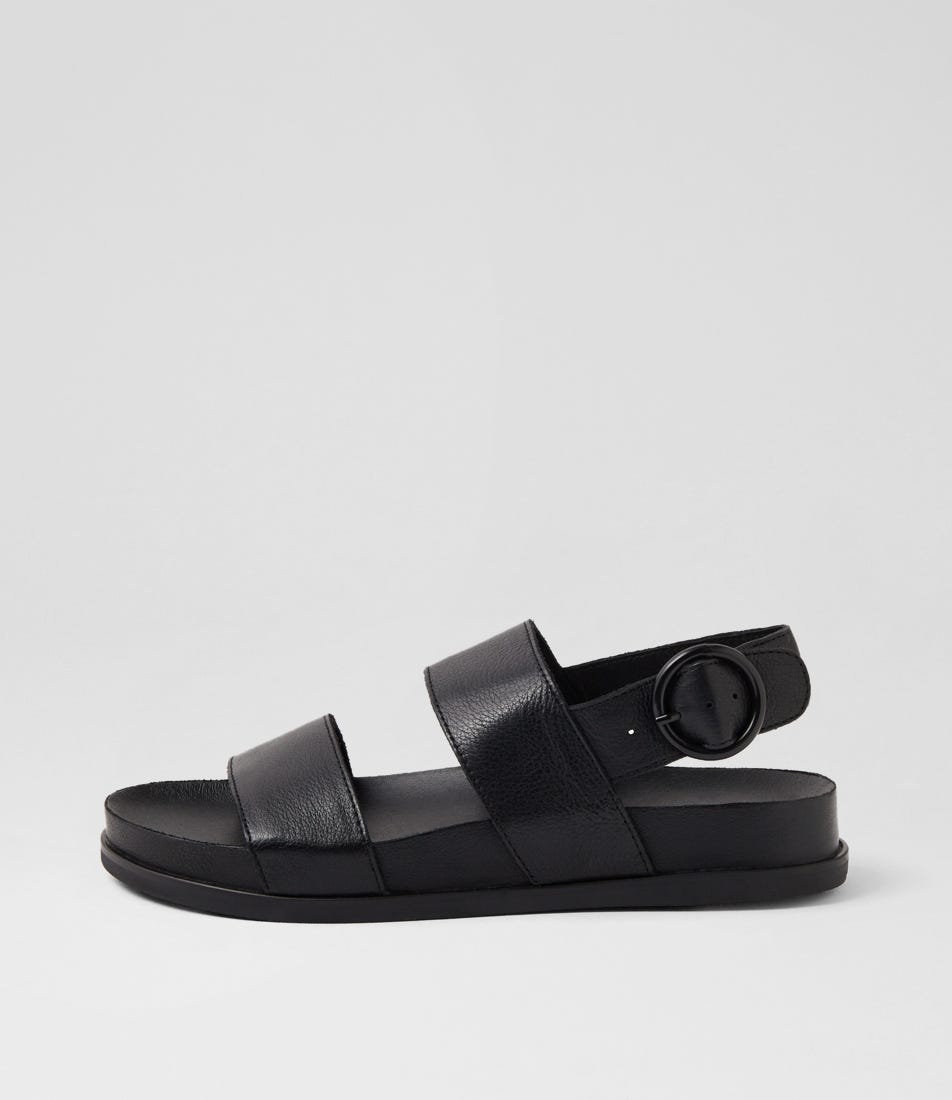 Quffle Black Leather Sandals