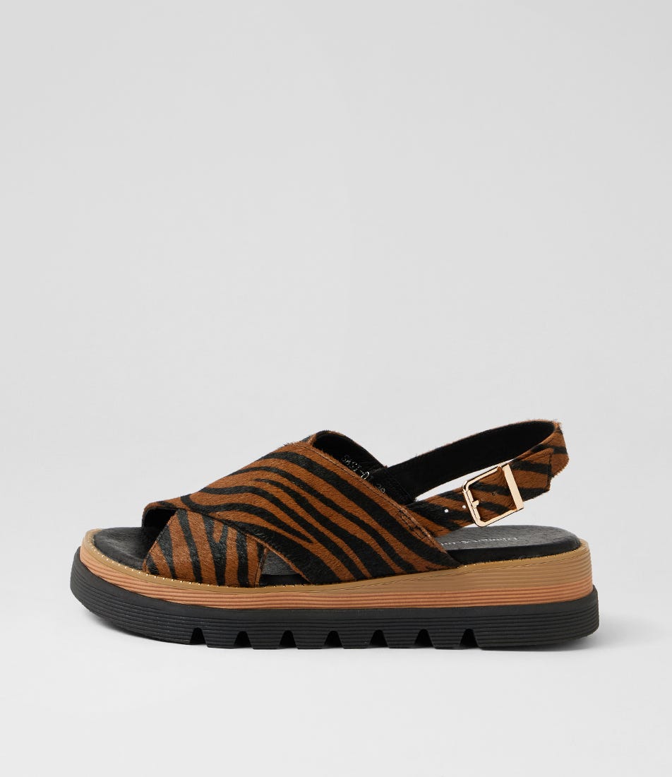 Sasi Black Tan Zebra Pony Sandals