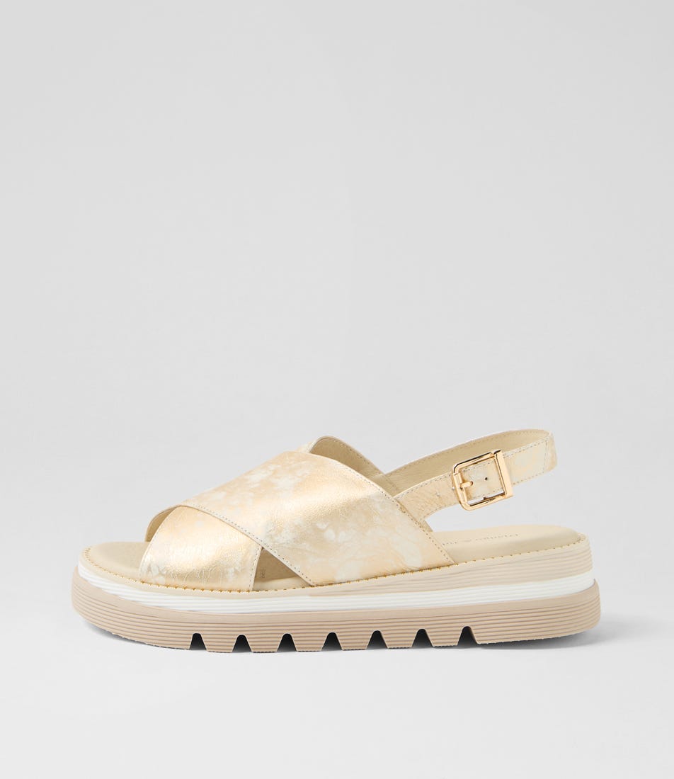 Sasi Metallic Smudge Leather Sandals