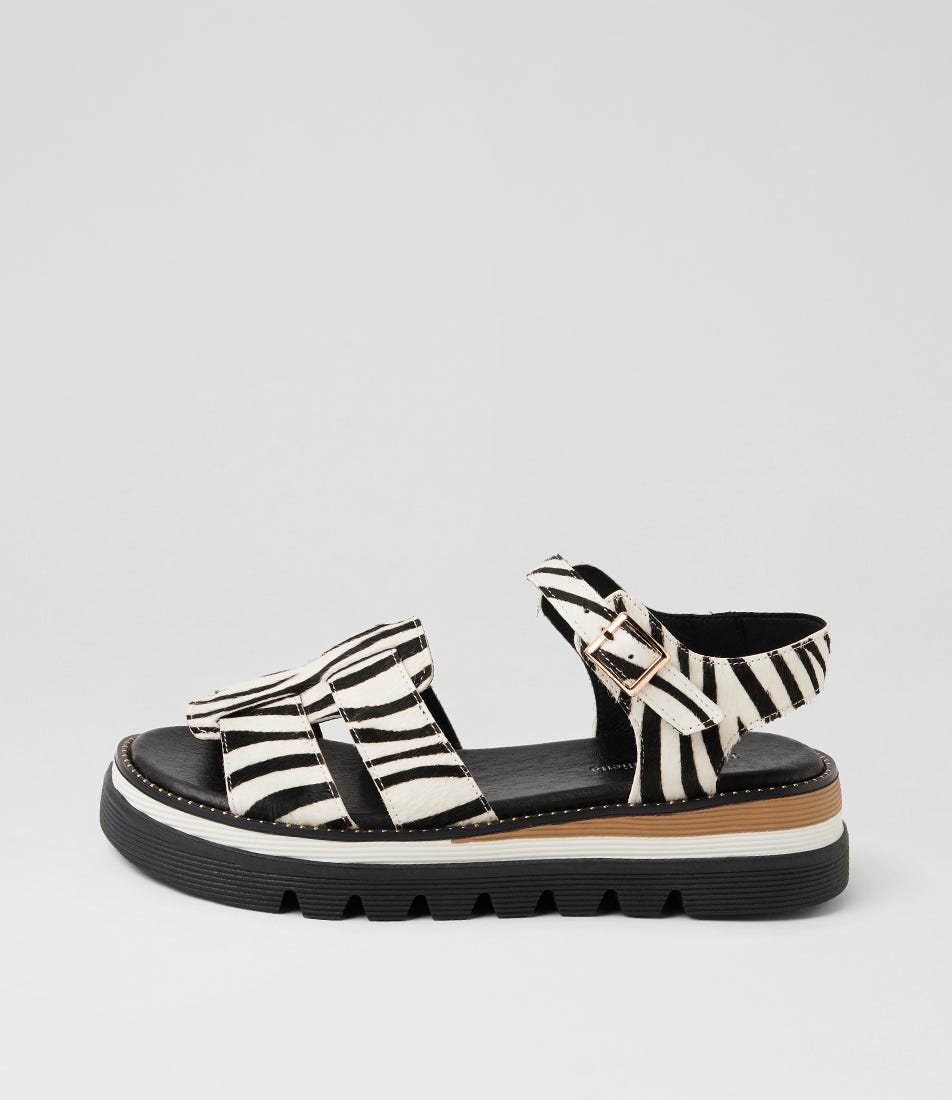 Simm Black White Zebra Pony Sandals