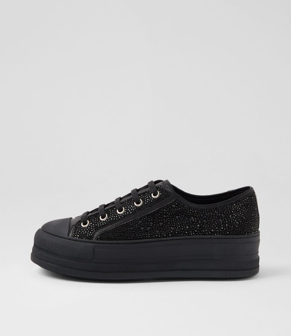 Gillers Black Leather Jewels Sneakers