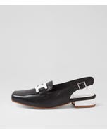 Bossys Black White Leather Patent Mules