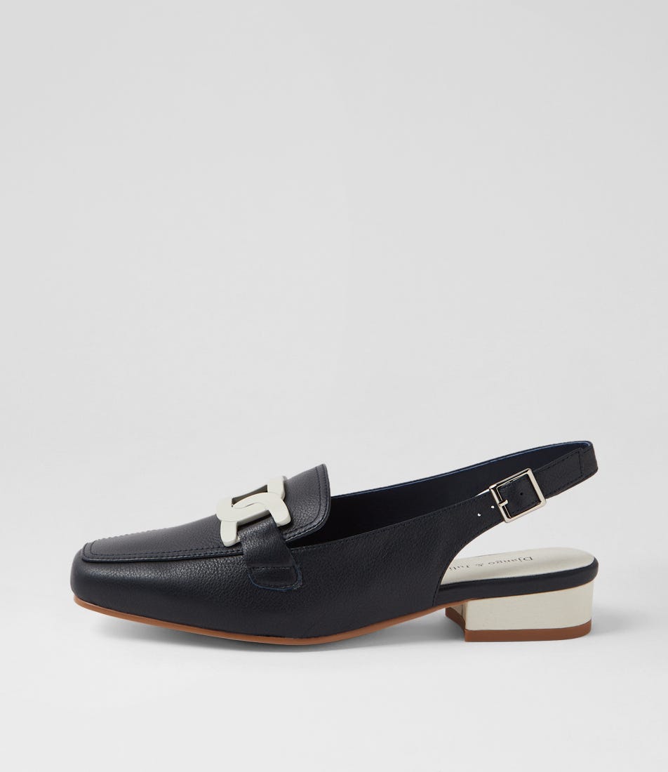 Bossys Navy Ivory Leather Mules