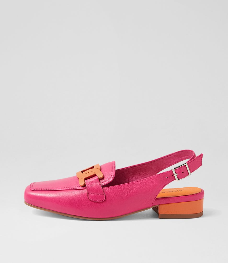 Bossys Fuchsia Orange Leather Mules