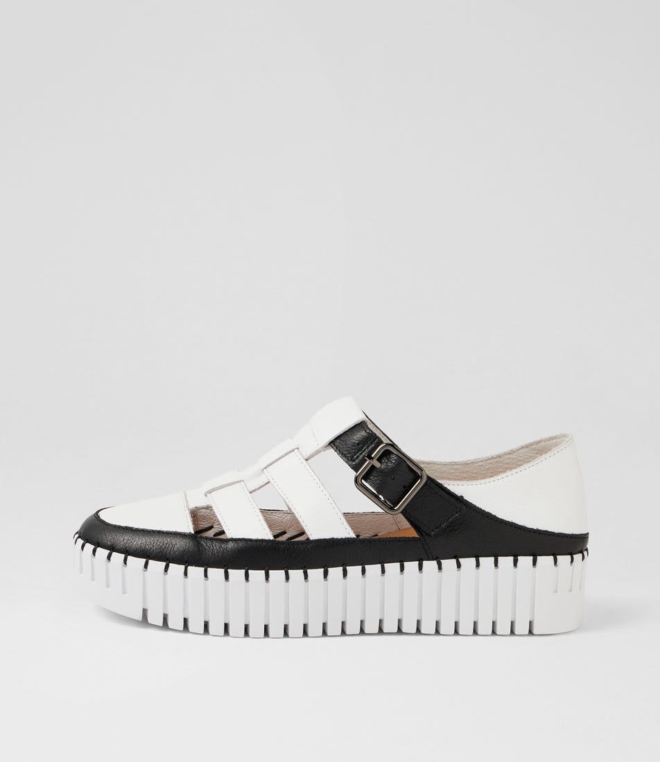Baytown Black White Leather Flat Shoes