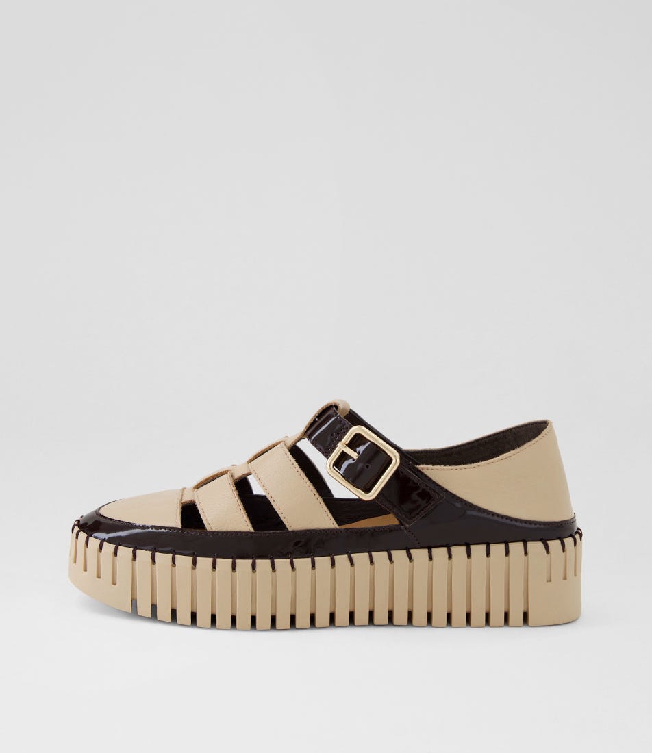 Baytown Dark Choc Camel Patent Leather Flat Shoes