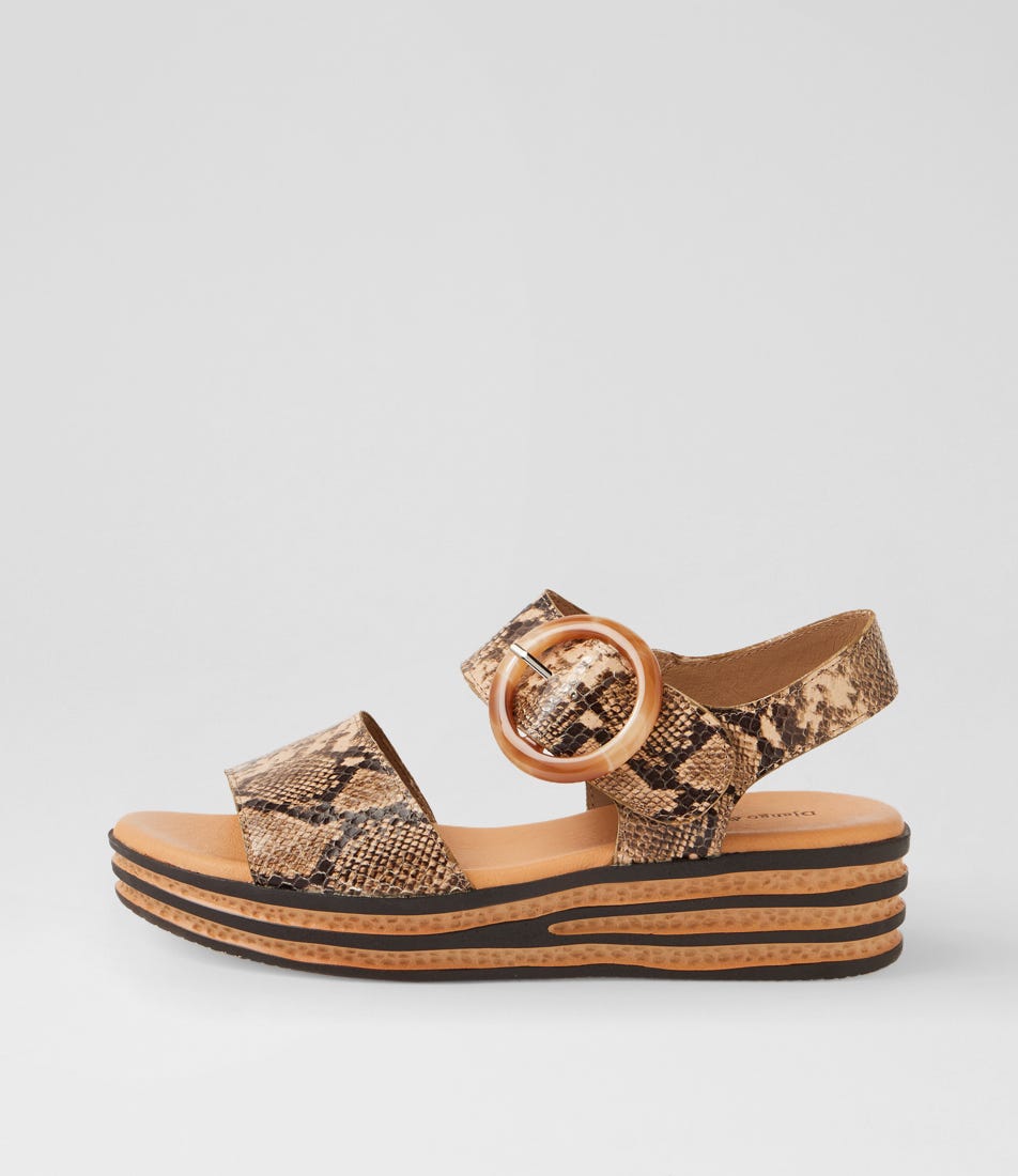 Cubbie Camel Choc Snake Leather Sandals