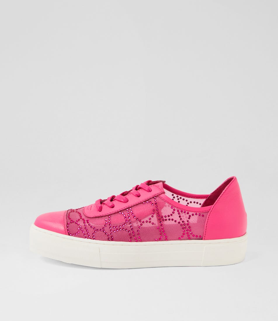 Fresno Hot Pink Jewels Leather Mesh Sneakers