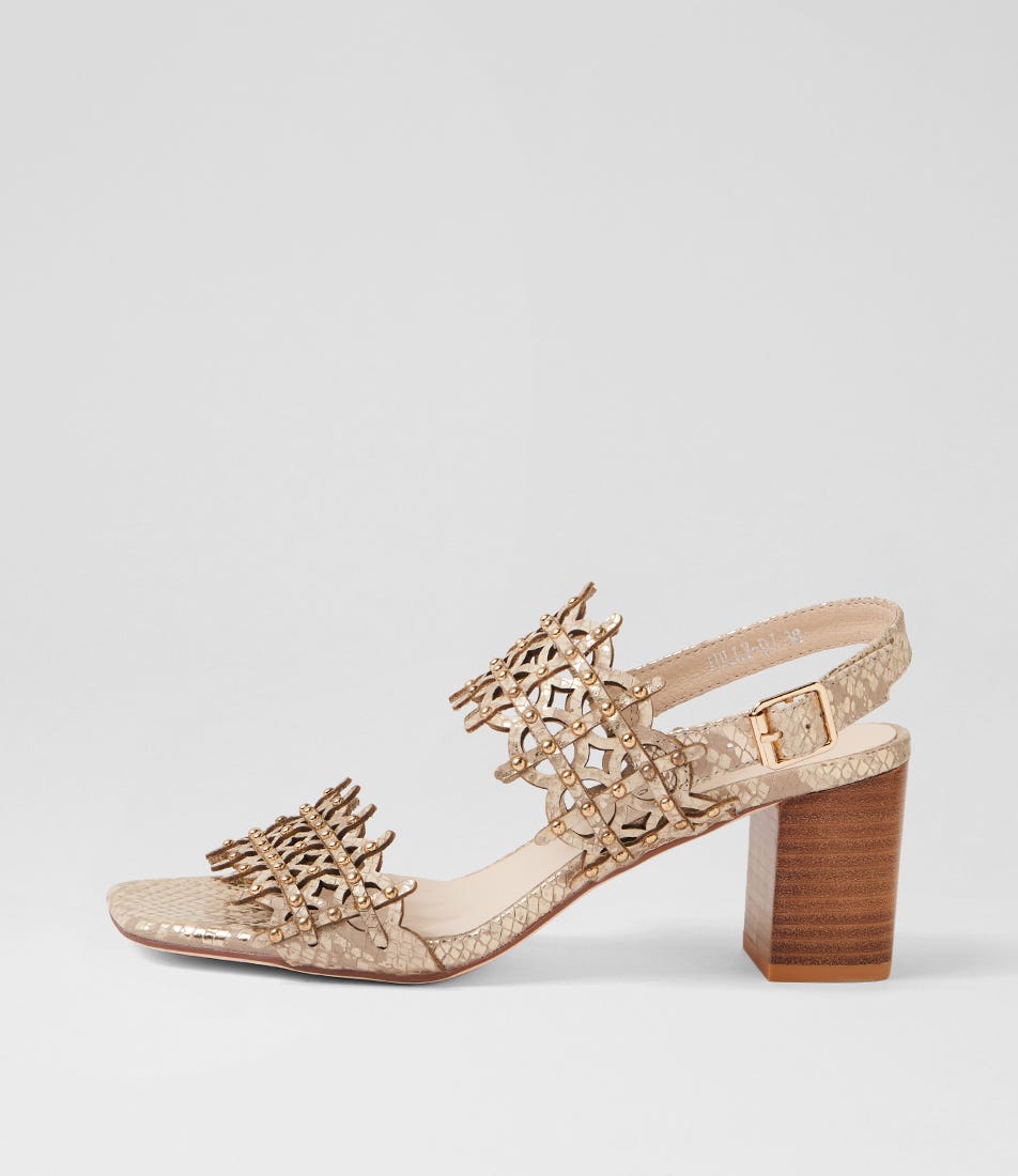 Jully Ivory Gold Snake Leather Sandals