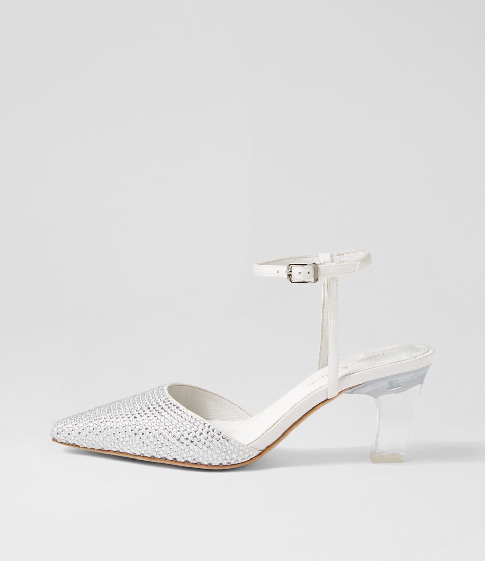 Komina Ivory Silver Jewels Satin Heels