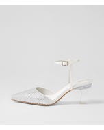 Komina Ivory Silver Jewels Satin Heels