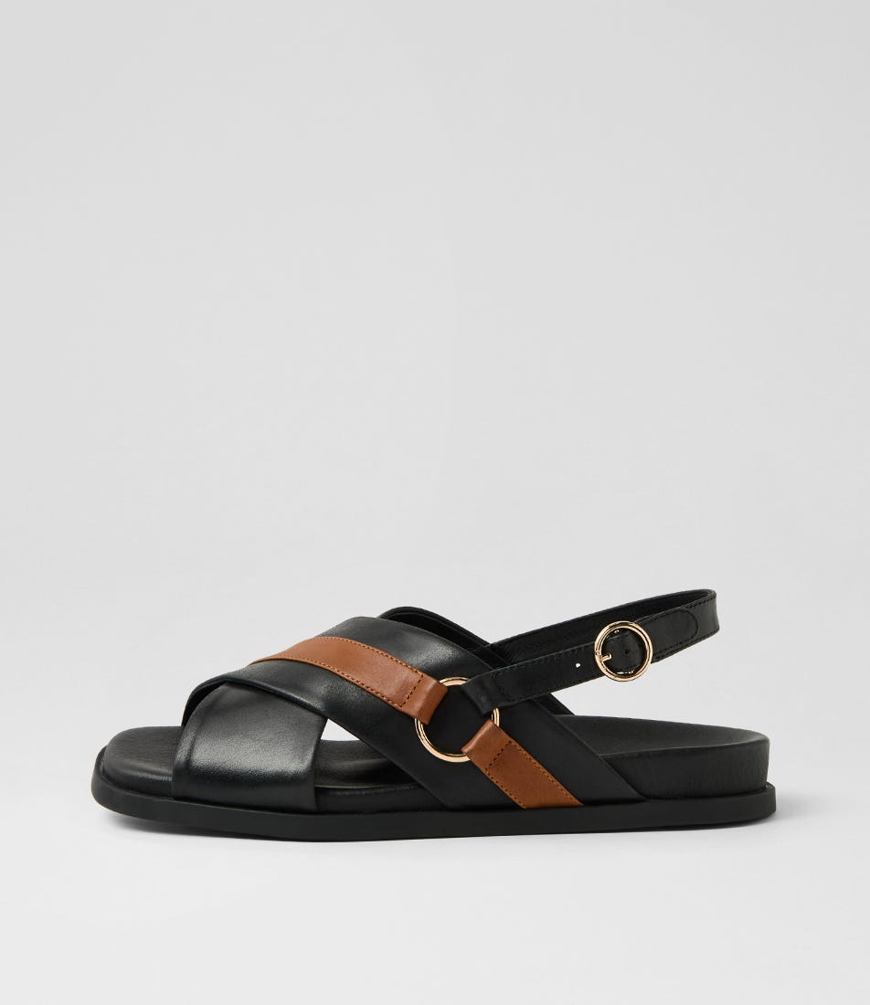 Noji Black Tan Leather Sandals
