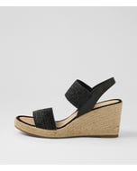 Pivey Black Natural Rope Elastic Leather Sandals