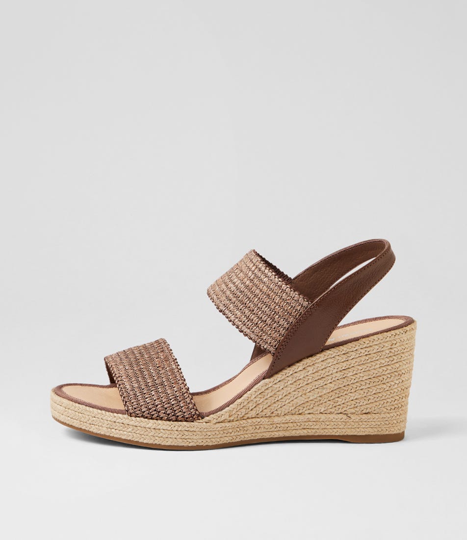 Pivey Cocoa Natural Rope Elastic Leather Wedges