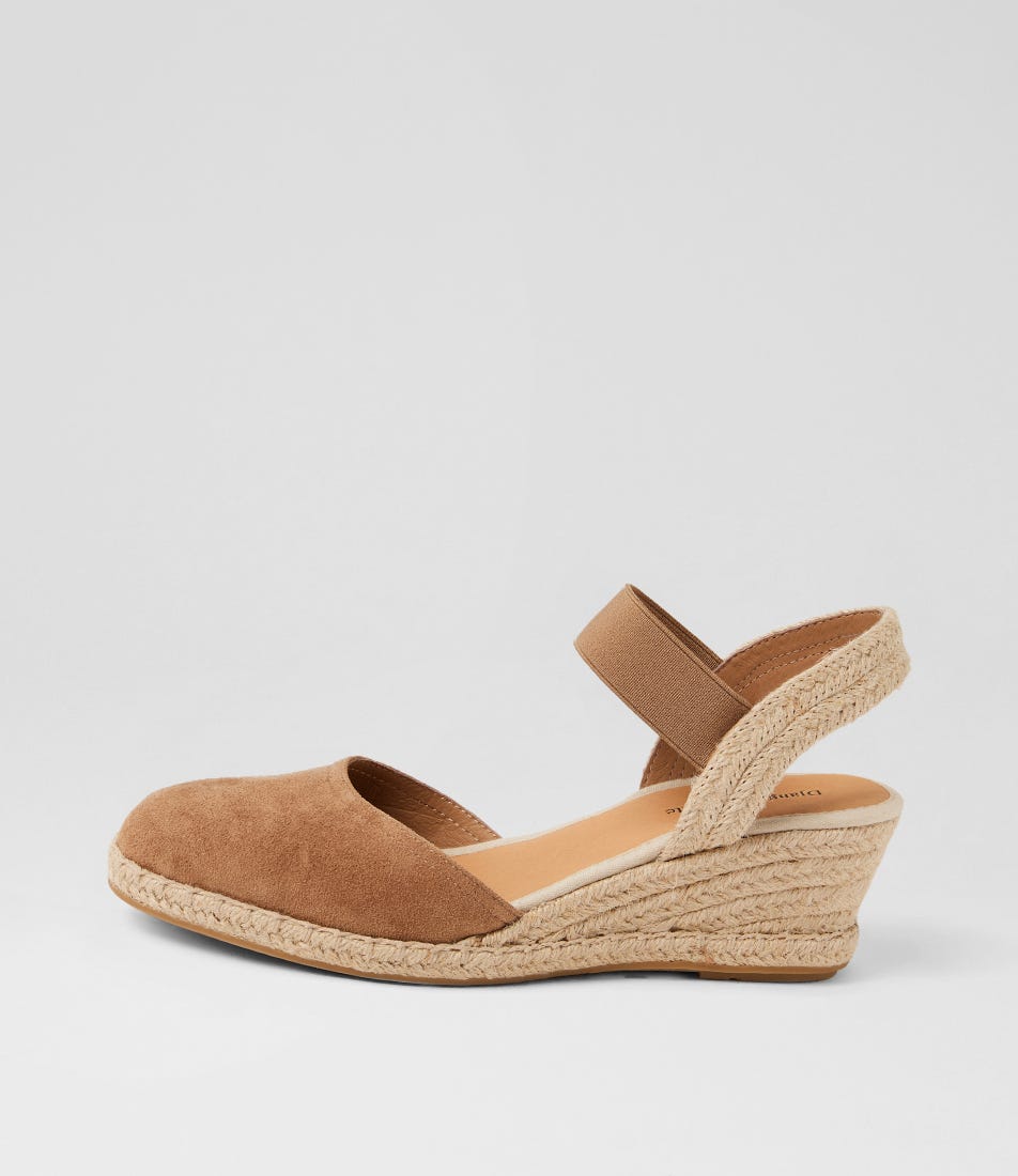 Rhainy Light Choc Natural Rope Suede Elastic Wedges