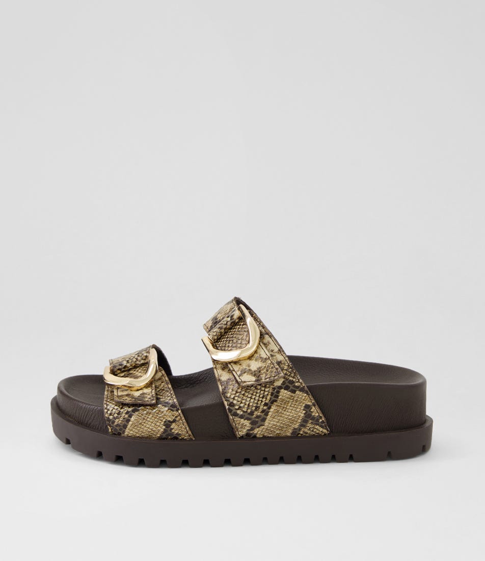 Ullana Choc Camel Snake Leather Slides