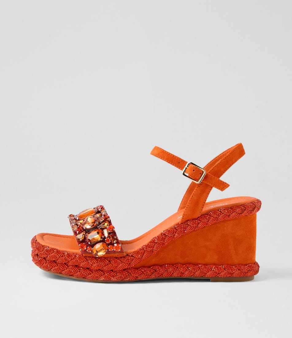 Vaddim Orange Suede Jewels Sandals