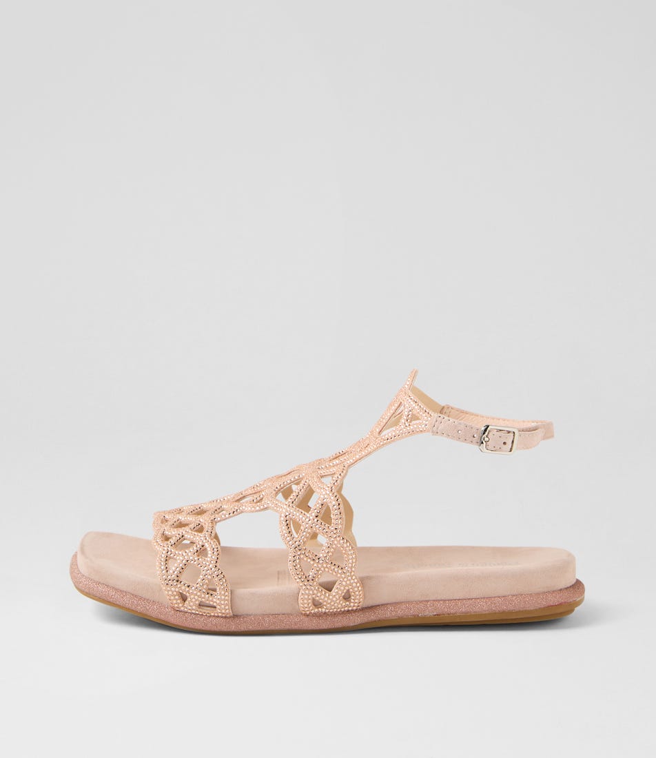 Yasha Nude Suede Jewels Sandals