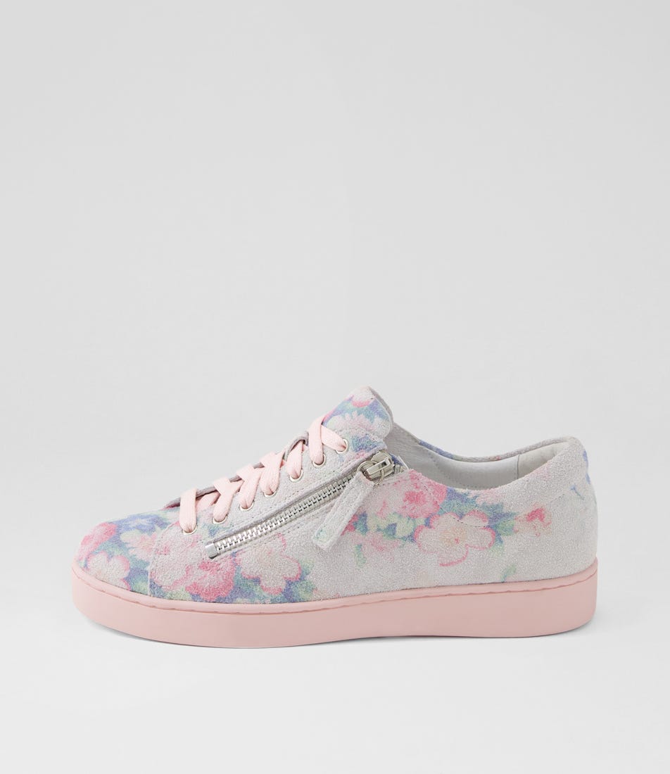 Jelorias Pastel Floral Pink Suede Sneakers
