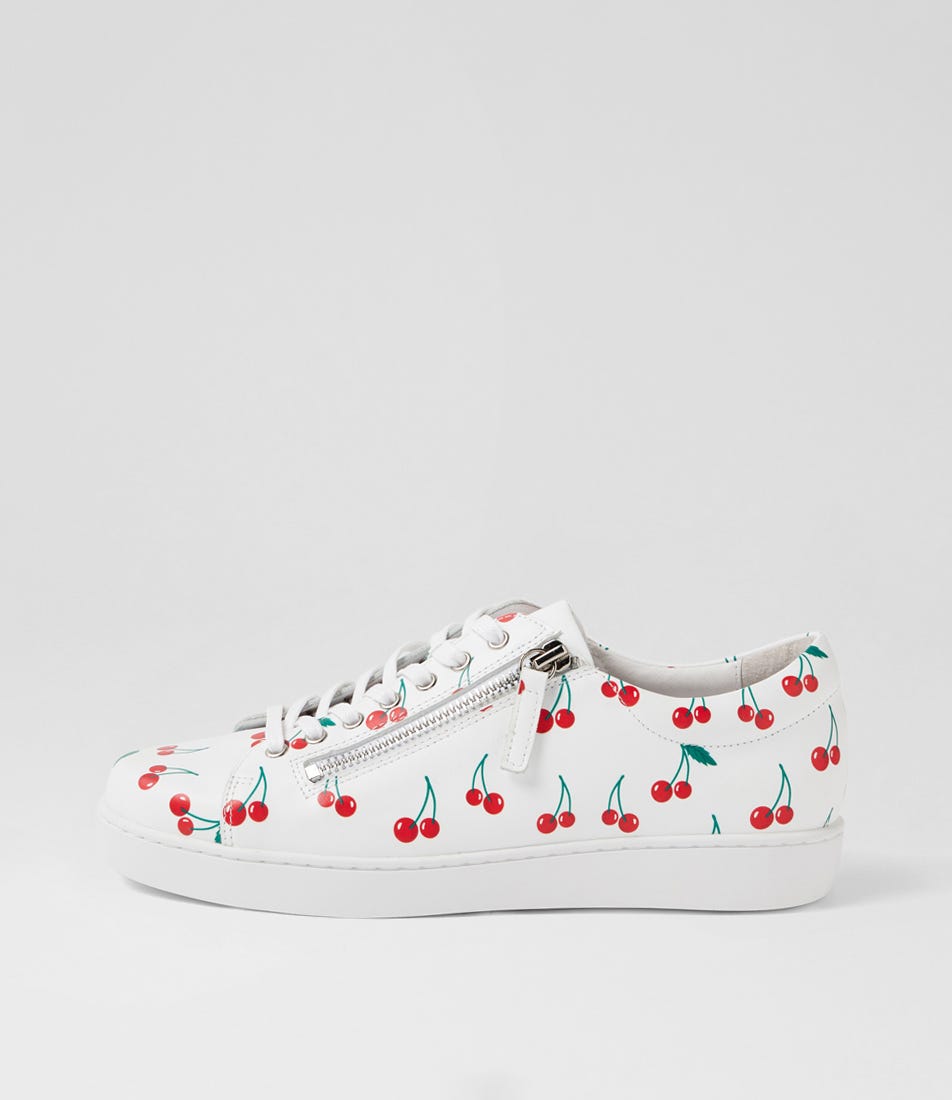 Jelorias Cherry Print White Leather Sneakers