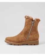 Dlinga Light Choc Tan Leopard Suede Fur Ankle Boots