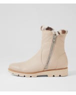 Dlinga Vanilla White Leopard Leather Fur Ankle Boots