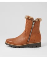 Dlinga Drambuie Tan Leopard Leather Fur Ankle Boots