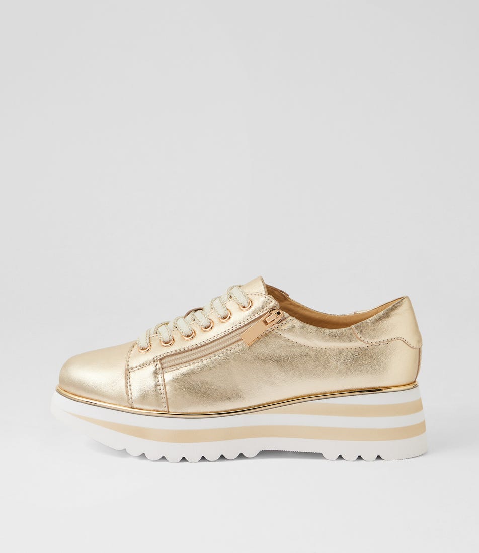 Eammes Pale Gold Leather Lace Up Flats