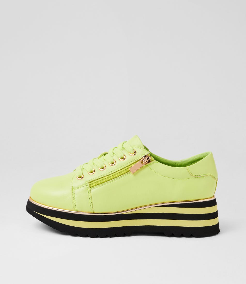 Eammes Light Citrus Black Leather Lace Up Flats