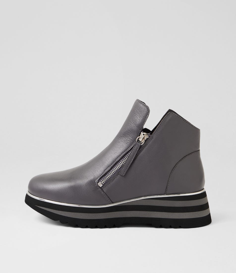 Evol Charcoal Black Leather Ankle Boots
