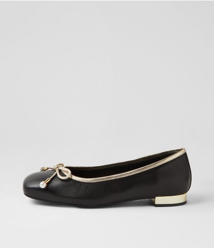 Foyars Black Gold Leather Ballet Flats