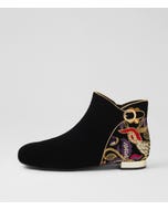 Fianni Black Embroidery Velvet Ankle Boots