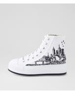 Geppil White Black Canvas Lace Up Boots