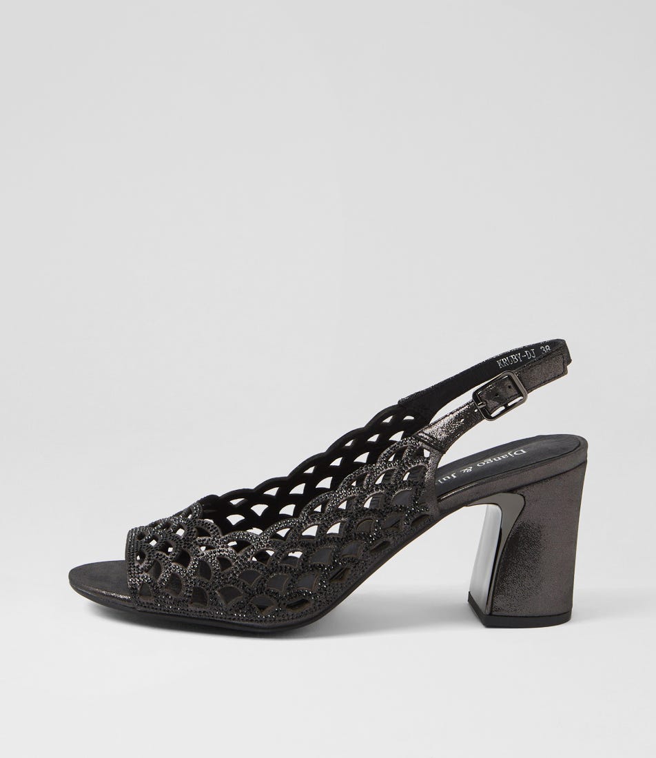 Kruby Black Shimmer Leather Sandals