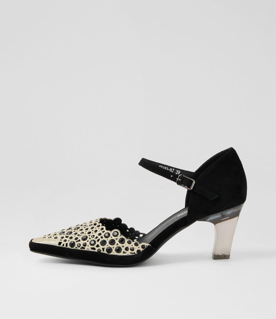 Krama Black Gold Leather Heels