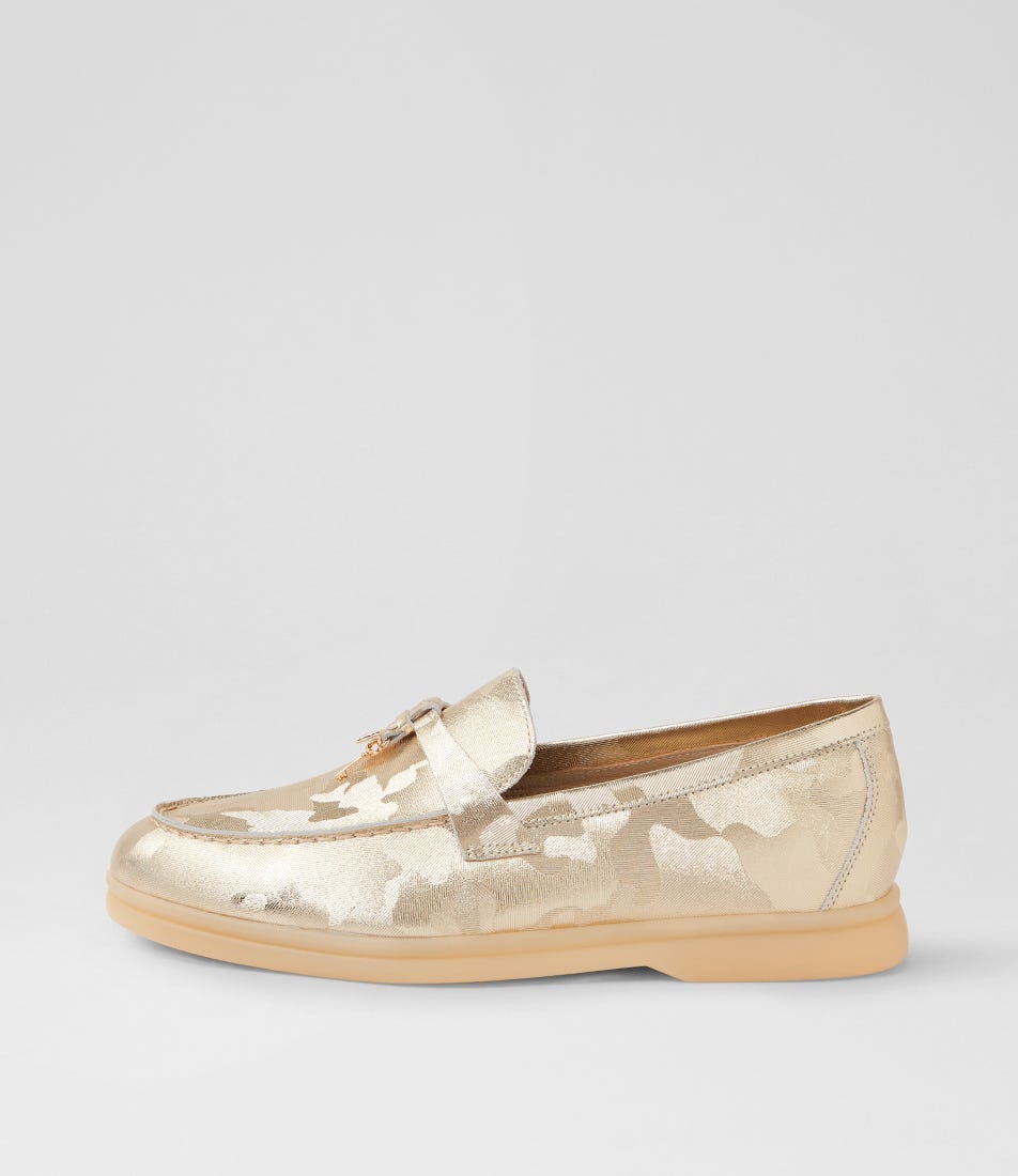 Lydea Gold Metal Leopard Leather Loafers