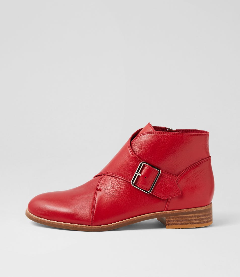 Nygle Dark Red Leather Ankle Boots