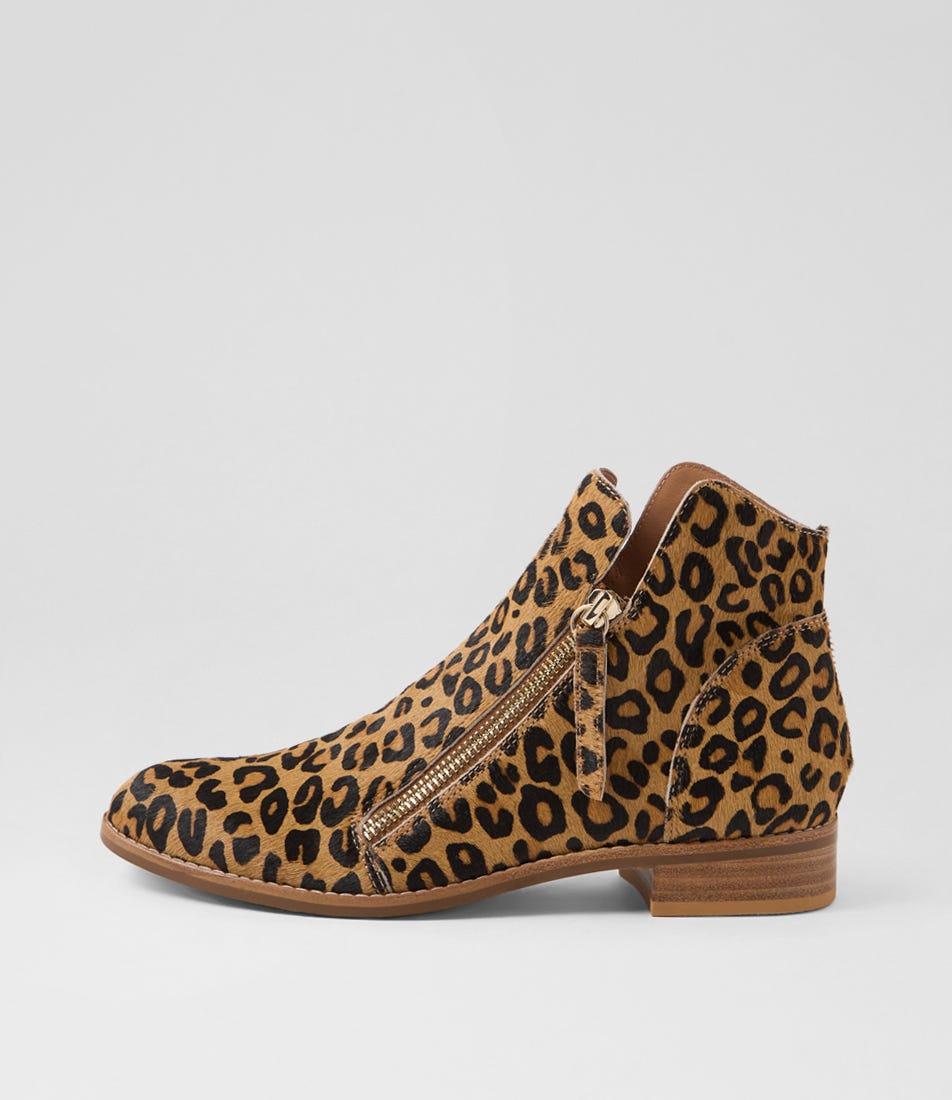 Norys Light Tan Leopard Pony Ankle Boots