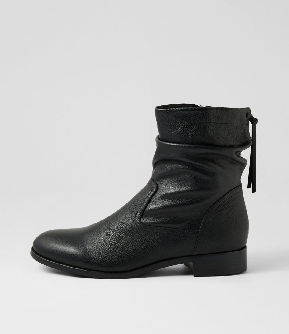 Newelos Black Leather Ankle Boots