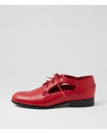 Qempto Dark Red Leather Lace Up Flats