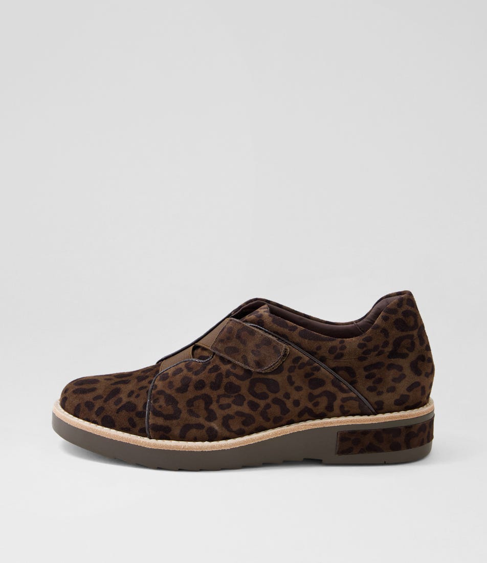 Reinys Choc Leopard Choc Suede Patent Flat Shoes