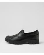 Semele Black-black Leather Flat Shoes