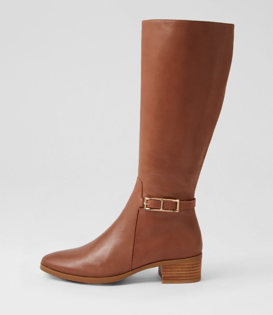 Tenrey New Cognac Leather Knee High Boots