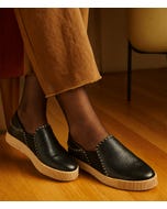 Teamony Black Almond Leather Sneakers