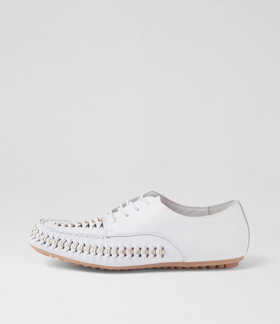 Voyce White Leather Lace Up Flats