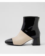 Vitch Black Cream Patent Leather Ankle Boots