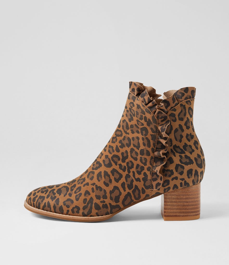 Yebby Camel Leopard Suede Ankle Boots