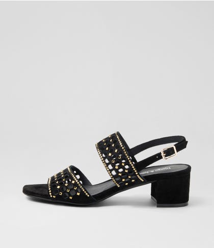 Avel Black Gold Suede Sandals