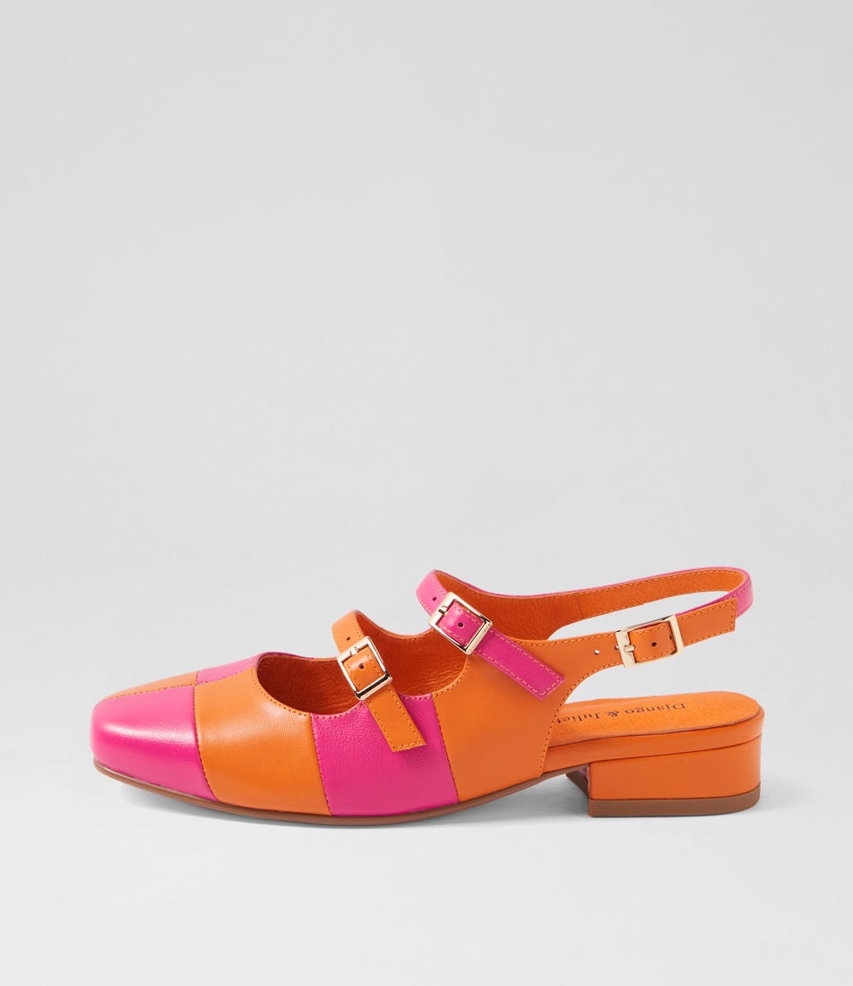 Brynns Fuchsia Orange Leather Heels