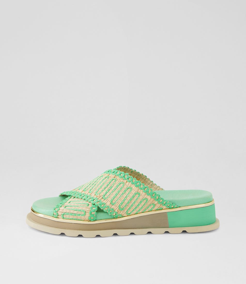 Crumpy Lime Synthetic Raffia Sandals
